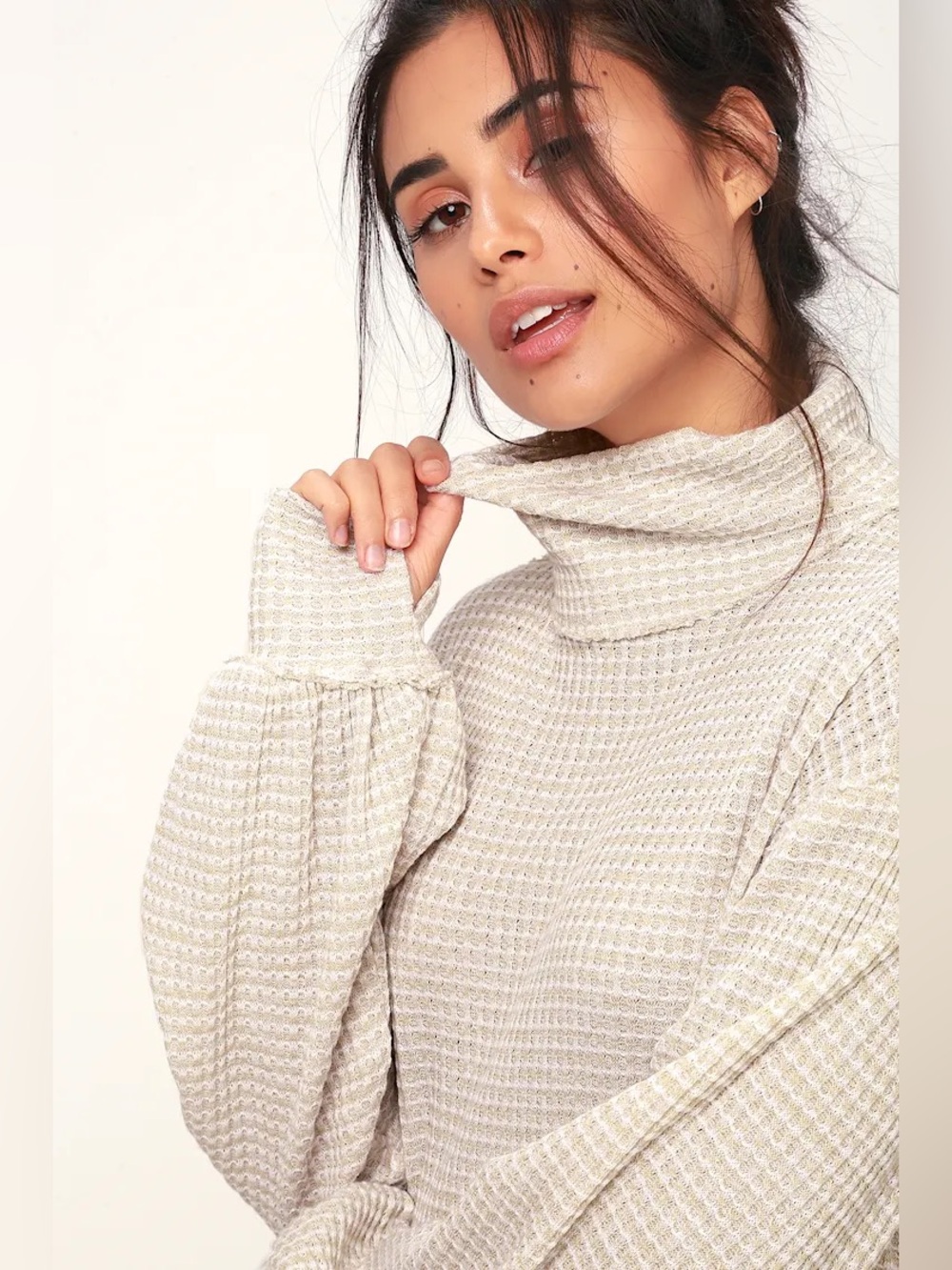 Free People BK White and Beige Turtleneck Long Sleeve Top $68MSRP - Picture 5 of 11